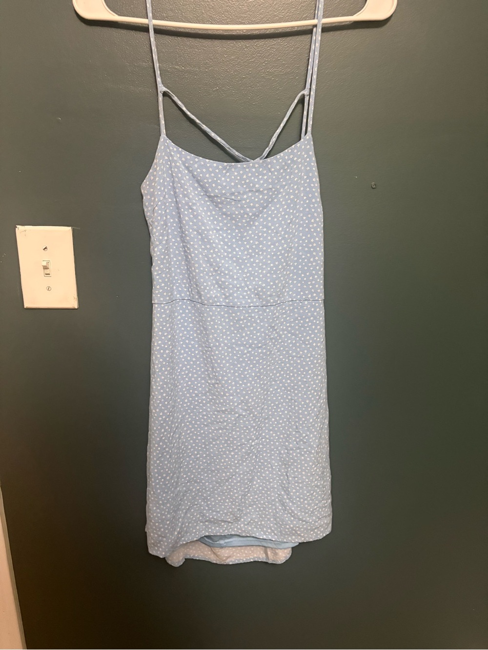 Kendall and Kylie Light Blue Polka Dot Spaghetti Strap Dress Backless